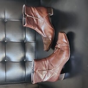 Paul Green Munchen Vintage Dark Brown Leather Ankle Boots Size 6 US